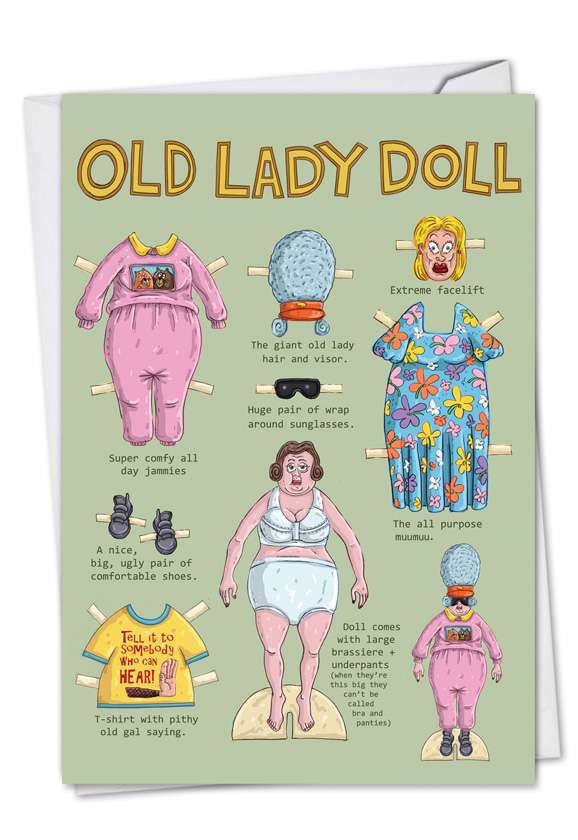 Old Lady Doll Cartoons Birthday Greeting Card Mike Shiell