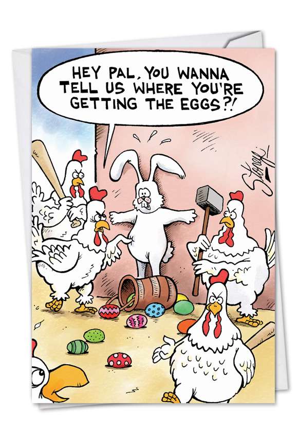 Humorous Easter Paper Card by Tony Lopes from NobleWorksCards.com - Getting the Eggs