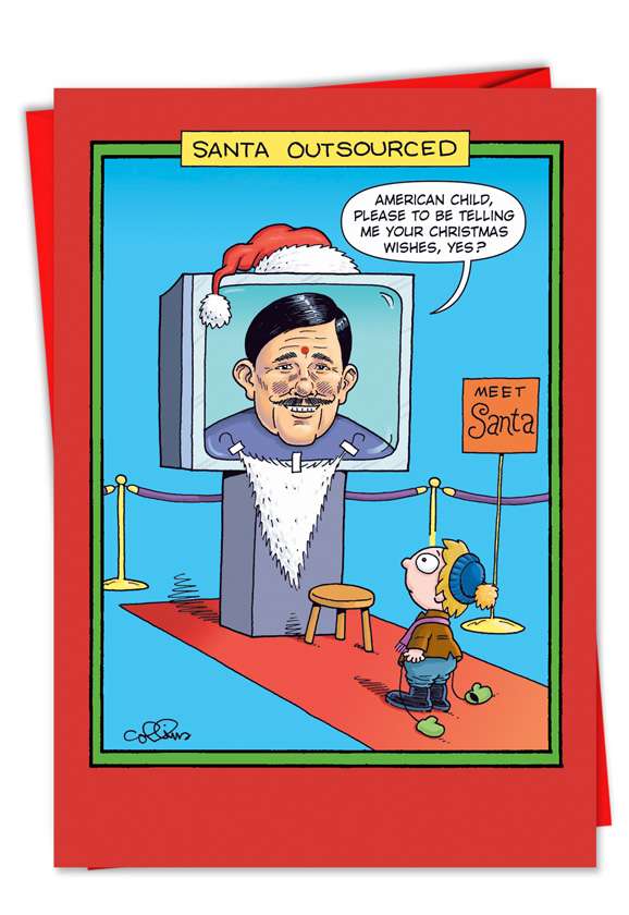 Hysterical Christmas Greeting Card by Daniel Collins from NobleWorksCards.com - Outsourced Santa