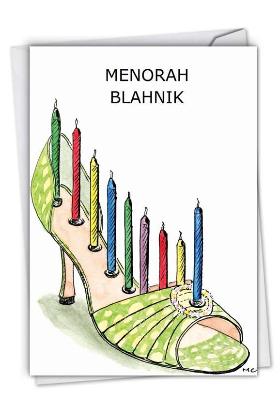 Hysterical Hanukkah Paper Greeting Card by Michael Capozzola from NobleWorksCards.com - Menorah Blahnik