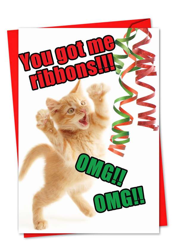 Humorous Blank Greeting Card from NobleWorksCards.com - Cat Ribbons