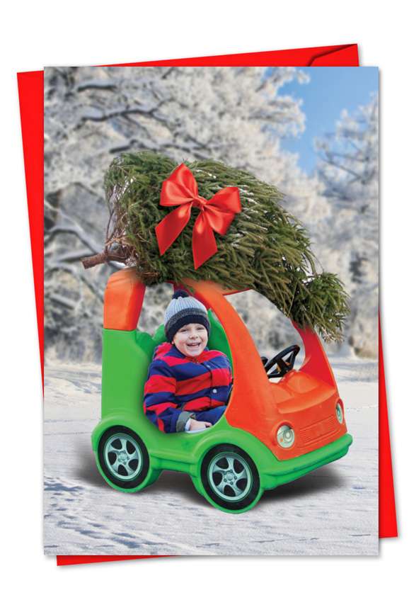 Funny Christmas Printed Card from NobleWorksCards.com - Toy Car Tree