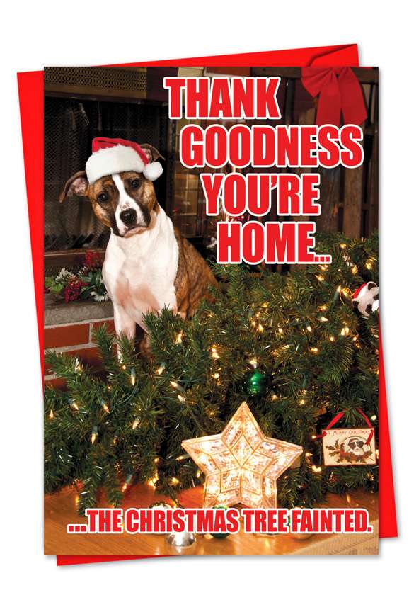 Hysterical Christmas Printed Greeting Card from NobleWorksCards.com - Christmas Tree Fainted