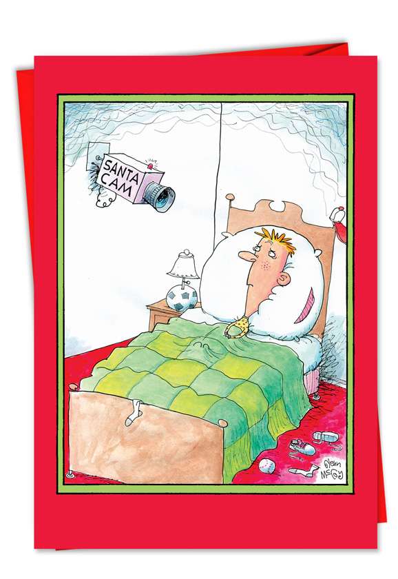 Funny Christmas Paper Card by Glenn McCoy from NobleWorksCards.com - Santa Cam