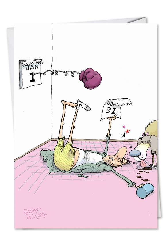 Hysterical New Year Printed Card by Glenn McCoy from NobleWorksCards.com - New Year Knock Out