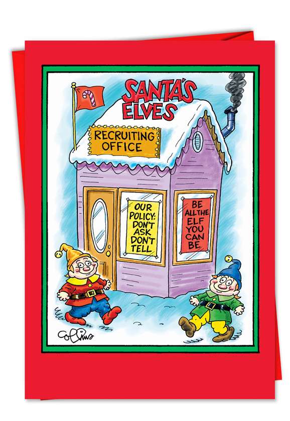 Funny Christmas Printed Greeting Card by Daniel Collins from NobleWorksCards.com - Santas Elves