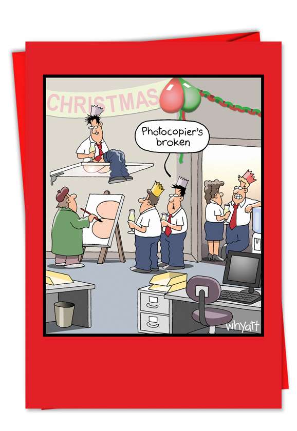 Hilarious Christmas Greeting Card by Tim Whyatt from NobleWorksCards.com - Office Party Photocopier