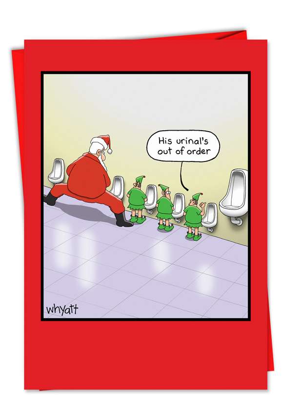 Hysterical Christmas Printed Card by Tim Whyatt from NobleWorksCards.com - Urinal Out of Order
