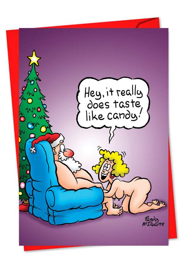 Funny Christmas Printed Greeting Card by Randall McIlwaine from NobleWorksCards.com - Taste Like Candy