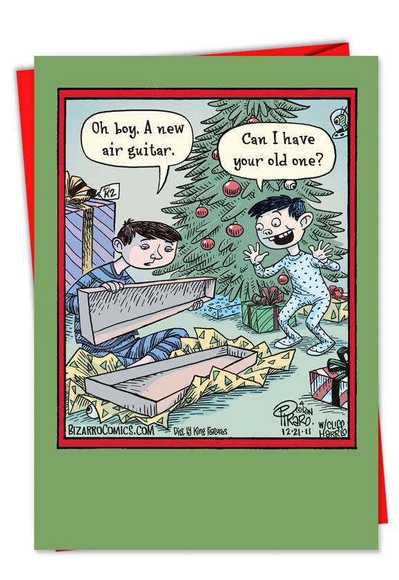 Humorous Christmas Paper Greeting Card by Dan Piraro from NobleWorksCards.com - New Air Guitar