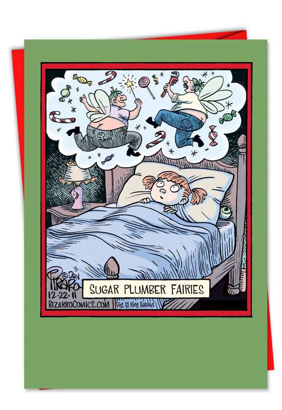 Funny Christmas Paper Card by Dan Piraro from NobleWorksCards.com - Sugar Plumber Fairies