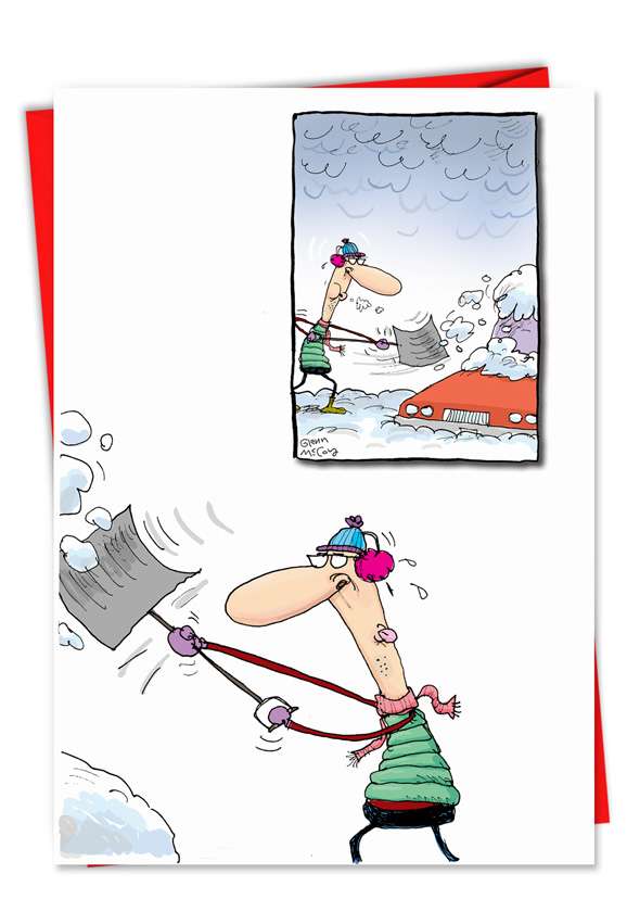 Funny Christmas Paper Greeting Card by Glenn McCoy from NobleWorksCards.com - Car Snowed In