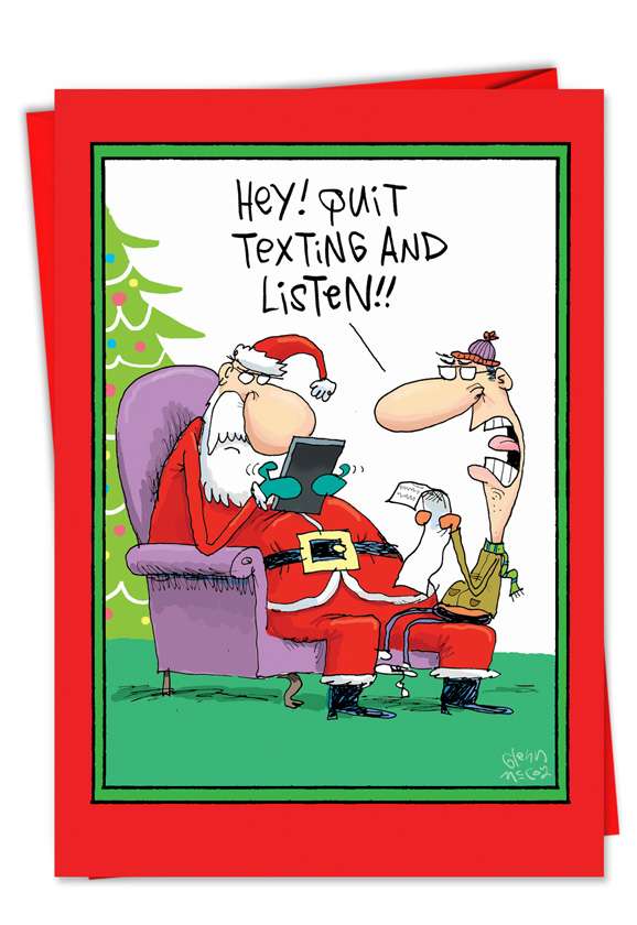 Funny Christmas Greeting Card by Glenn McCoy from NobleWorksCards.com - Santa Quit Texting