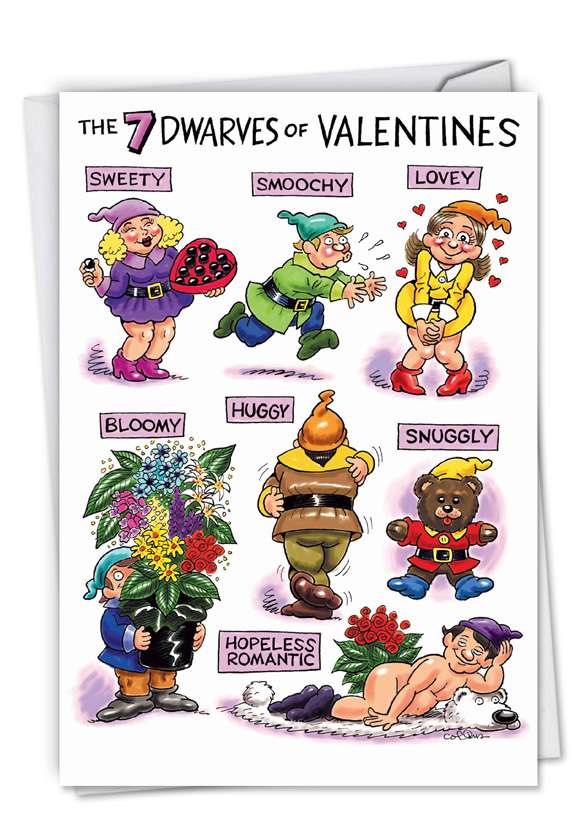Humorous Valentine's Day Paper Card by Daniel Collins from NobleWorksCards.com - Dwarves