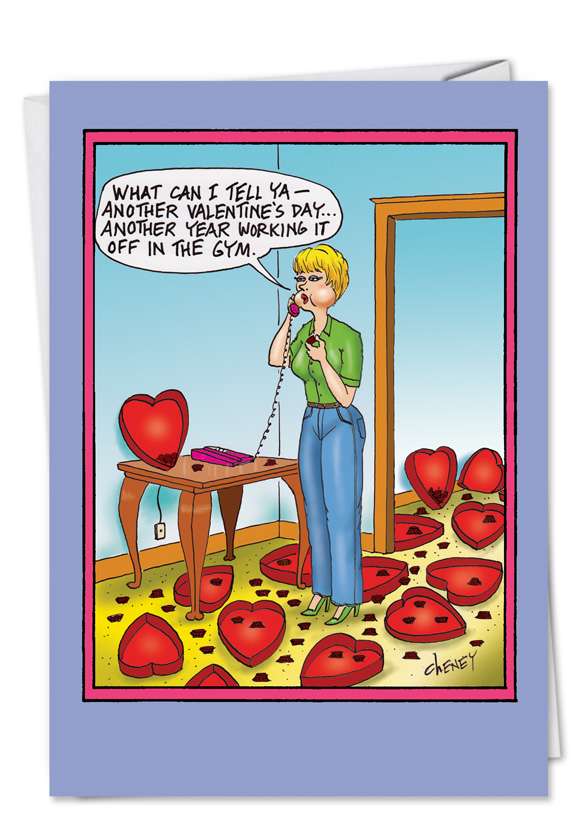 Funny Valentine's Day Printed Greeting Card by Tom Cheney from NobleWorksCards.com - Working It Off