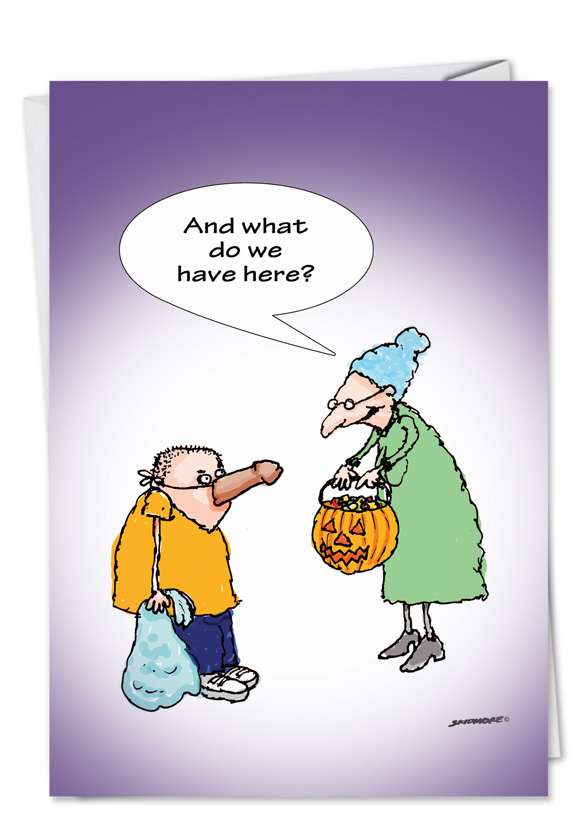 Funny Halloween Printed Greeting Card by David Skidmore from NobleWorksCards.com - Dick Nose