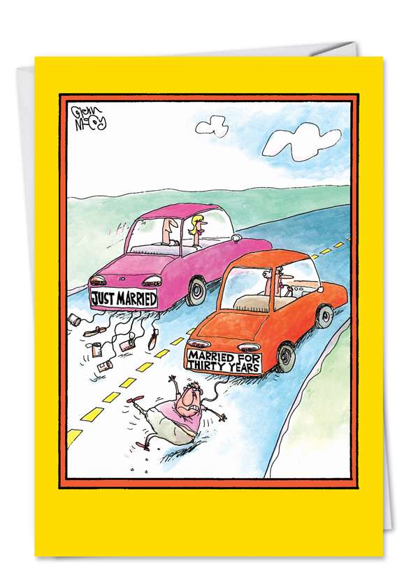 Married Cars Cartoon Anniversary Card