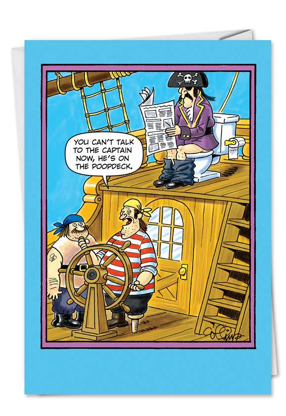 Humorous Birthday Paper Greeting Card by Daniel Collins from NobleWorksCards.com - Poopdeck