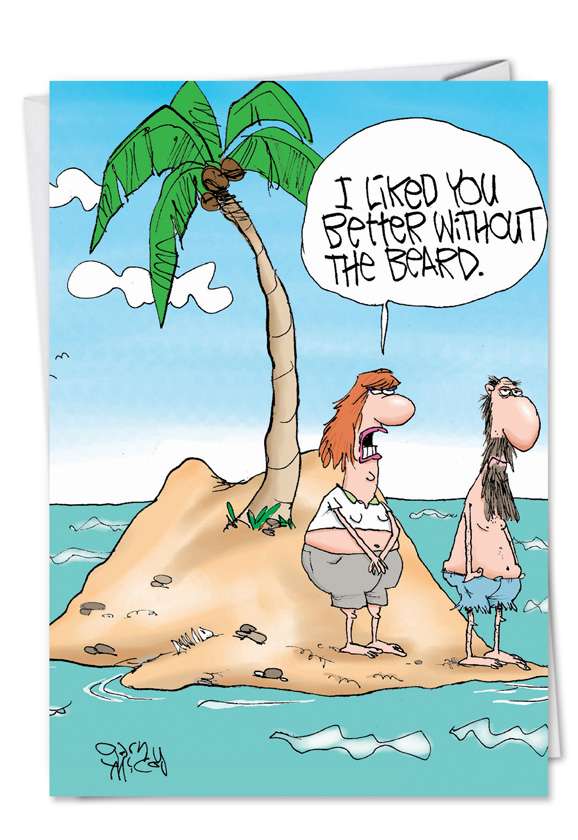 Humorous Birthday Printed Card by Gary McCoy from NobleWorksCards.com - Castaways