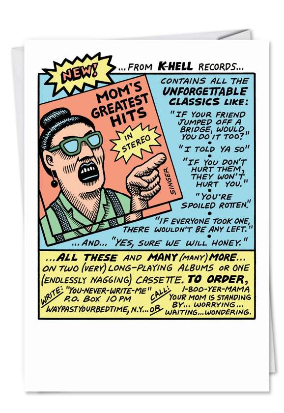 Hilarious Birthday Mother Printed Card by Andy Singer from NobleWorksCards.com - Funny Record Parody