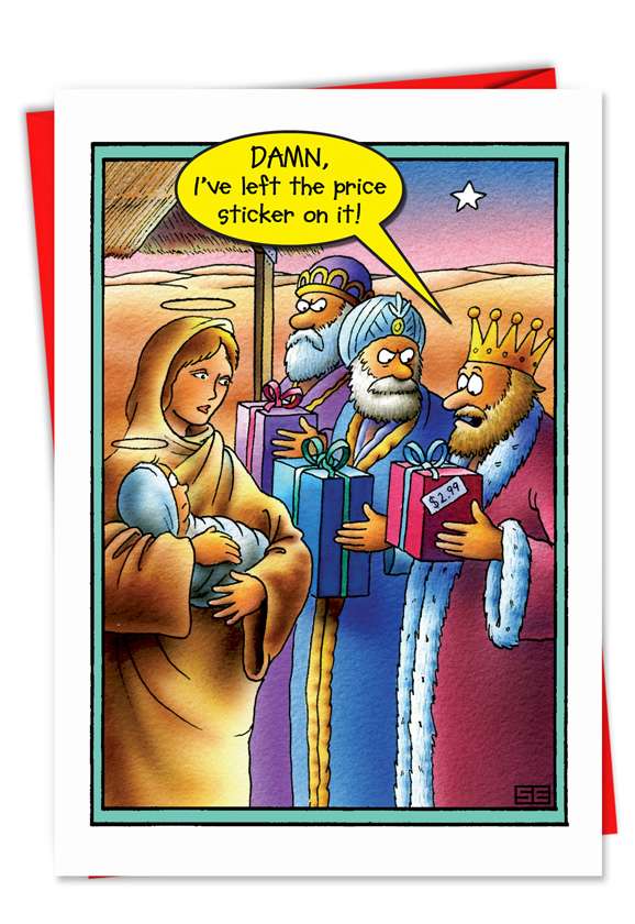 Humorous Christmas Greeting Card by Stan Eales from NobleWorksCards.com - Price Tag