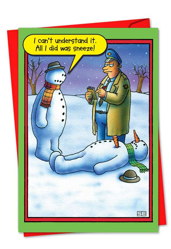 Snowman Sneeze Cartoons Christmas Greeting Card Stan Eales 9190