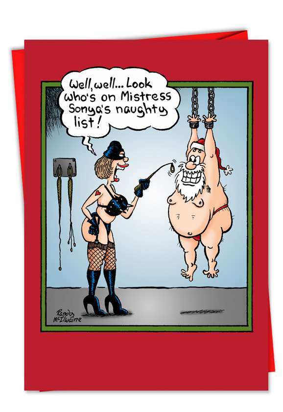 Funny Christmas Paper Greeting Card by Randall McIlwaine from NobleWorksCards.com - Mistress Sonia
