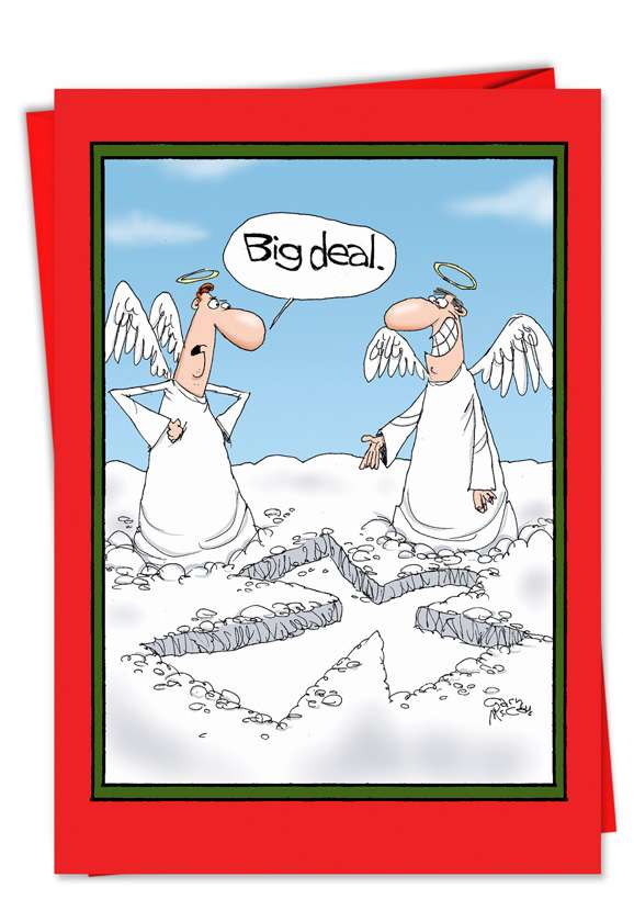Humorous Christmas Paper Greeting Card by Gary McCoy from NobleWorksCards.com - Snow Angel
