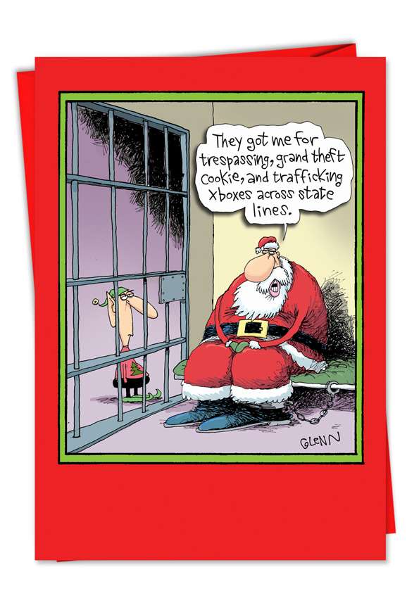 Santa's In The Slammer Christmas Card