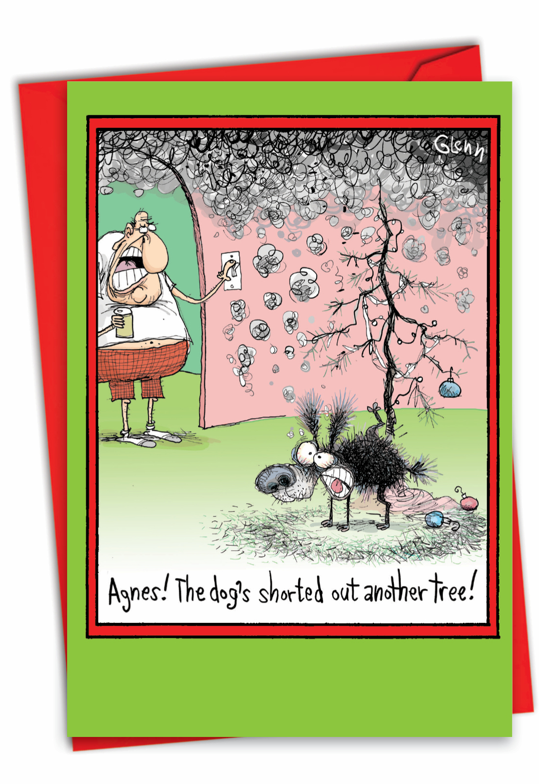 Dog Pee'd On Tree Adult Christmas Greeting Card