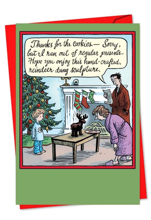 Humorous Christmas Printed Greeting Card by Dan Piraro from NobleWorksCards.com - Dung Sculpture