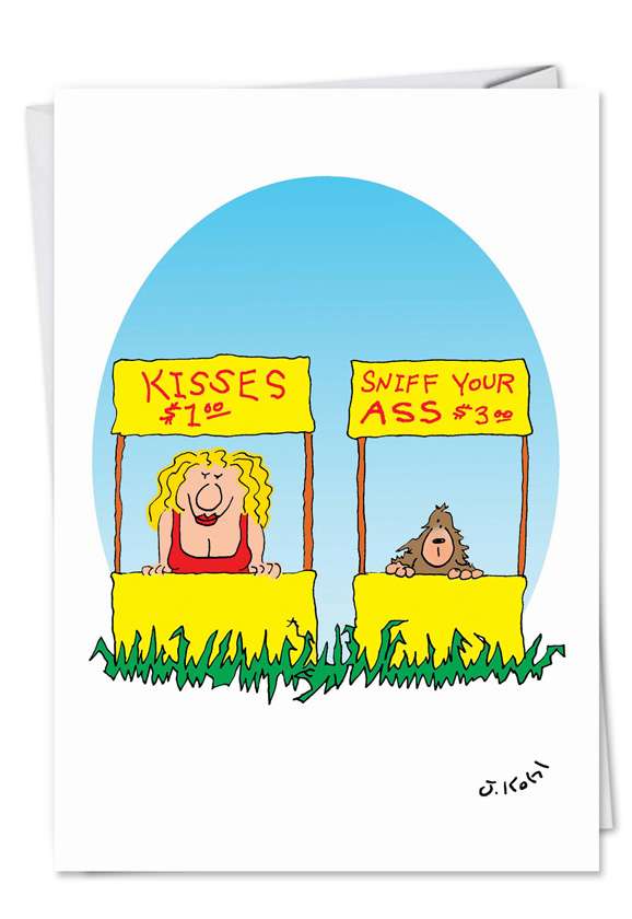 Humorous Birthday Printed Greeting Card by Joseph Kohl from NobleWorksCards.com - Kissing Booth