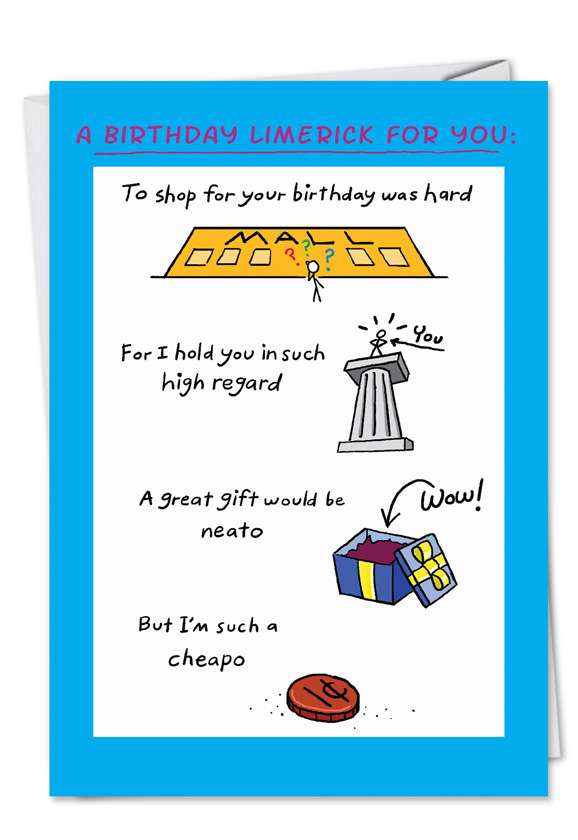 Funny Birthday Printed Card by VB Creative Partners from NobleWorksCards.com - Birthday Limerick