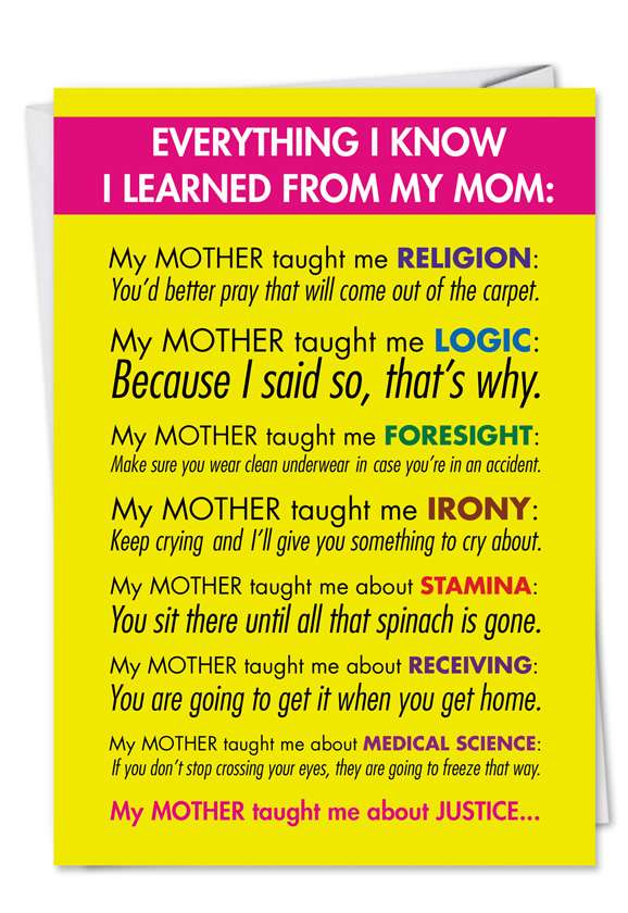 Humorous Mother's Day Printed Card from NobleWorksCards.com - Learned From Mom