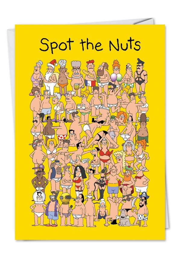 Hilarious Birthday Paper Greeting Card by Tim Whyatt from NobleWorksCards.com - Spot the Nuts
