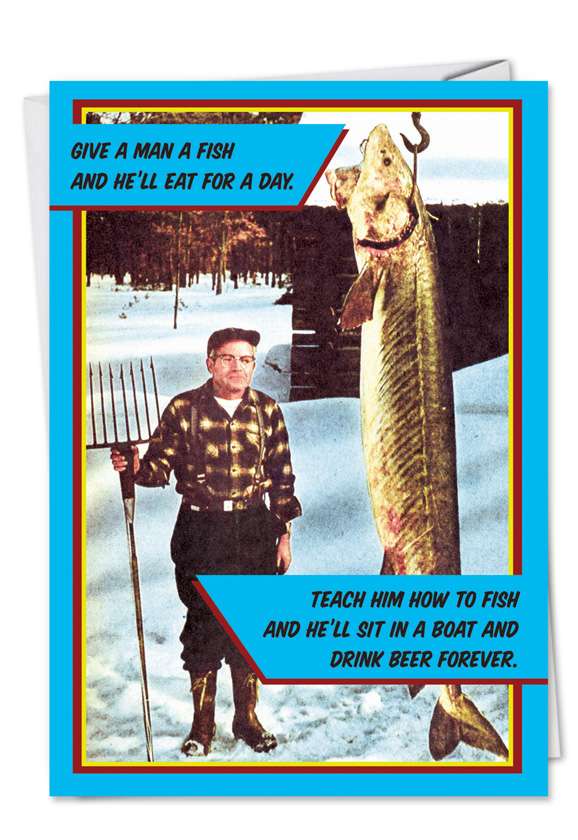 Funny Birthday Father Printed Card from NobleWorksCards.com - Fish and Beer Advice