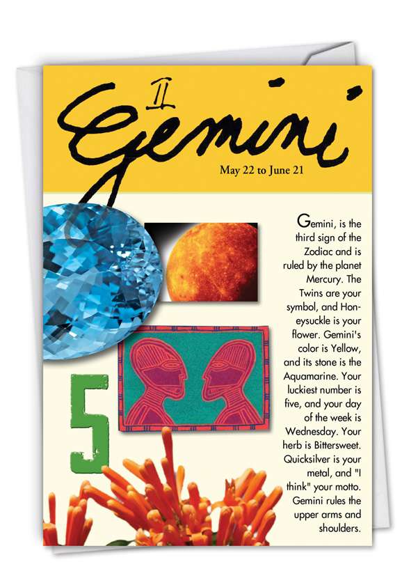 Humorous Birthday Printed Card from NobleWorksCards.com - Gemini