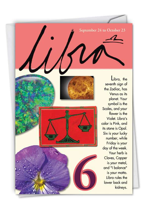 Libra Zodiac Paper Birthday Card