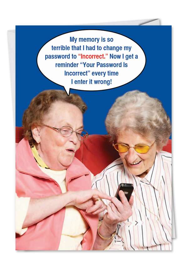Humorous Birthday Paper Card from NobleWorksCards.com - Incorrect Password