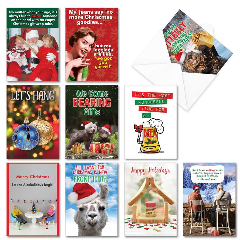 Holiday Laughs: Funny Merry Christmas Assortment of 10 Cards