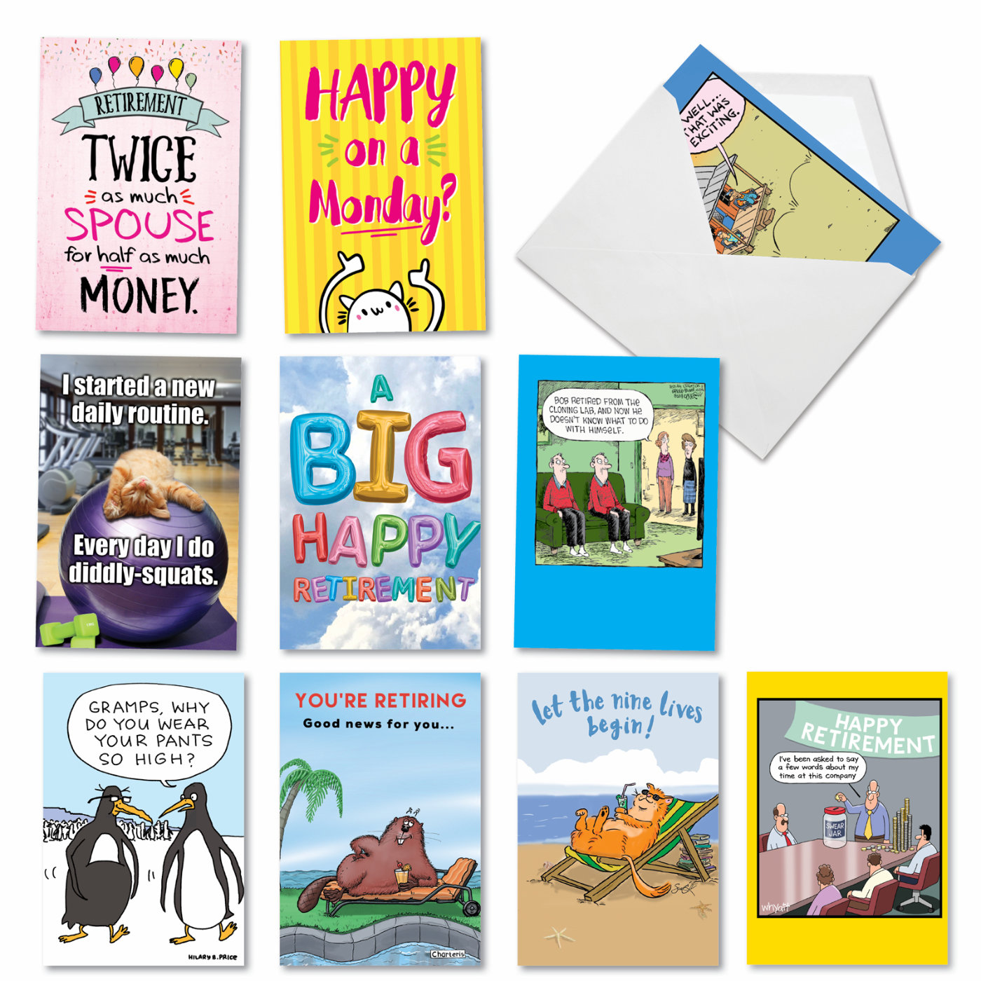 Retiree Soiree Hilarious Retirement Mixed Set of 10 Cards
