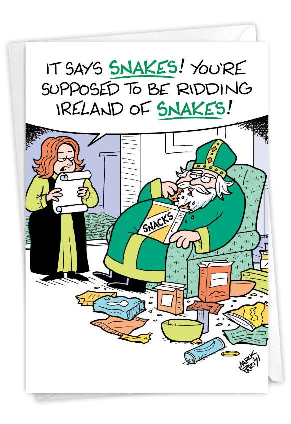 Hilarious St. Patrick's Day Printed Card By Mark Parisi From NobleWorksCards.com - Irish Snakes