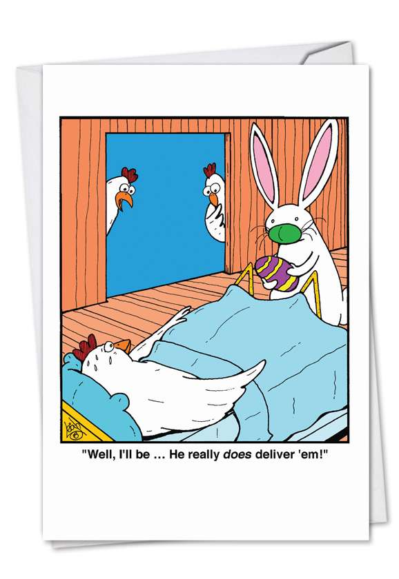 Funny Easter Greeting Card by Leigh Rubin from NobleWorksCards.com - Easter Egg Delivery