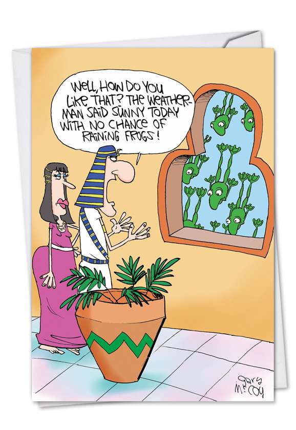 Hysterical Passover Greeting Card by Gary McCoy from NobleWorksCards.com - Raining Frogs