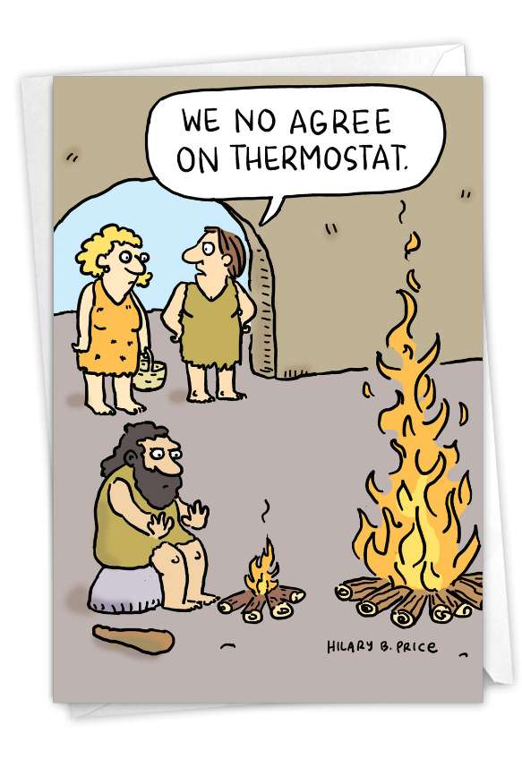 Funny Anniversary Paper Card By Hilary B. Price From NobleWorksCards.com - Caveman Thermostat