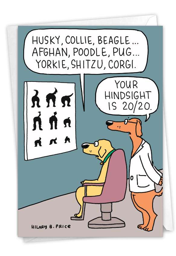 Hilarious Birthday Printed Card By Hilary B. Price From NobleWorksCards.com - Dog Eye Exam
