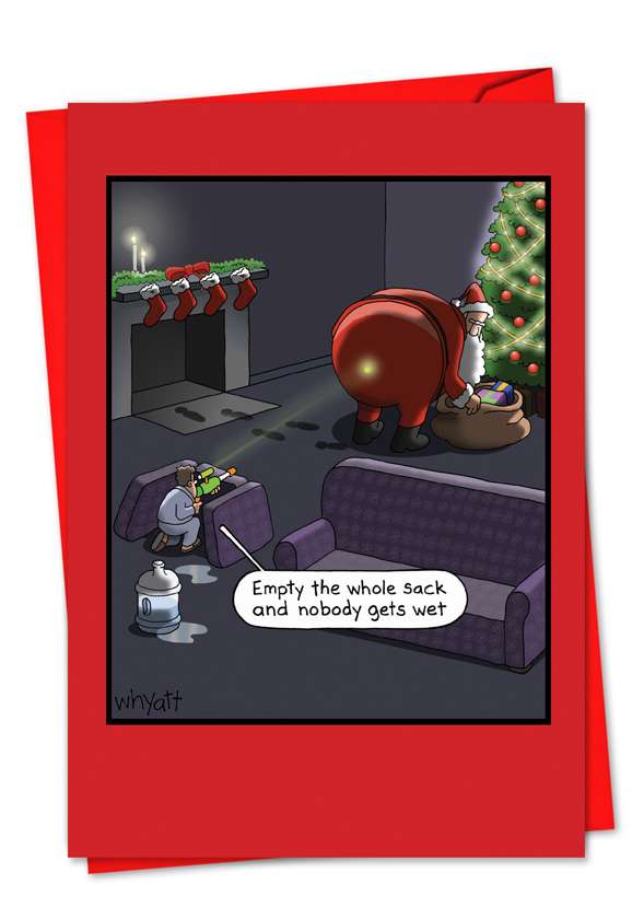 Hilarious Christmas Printed Greeting Card by Tim Whyatt from NobleWorksCards.com - Super Soaker