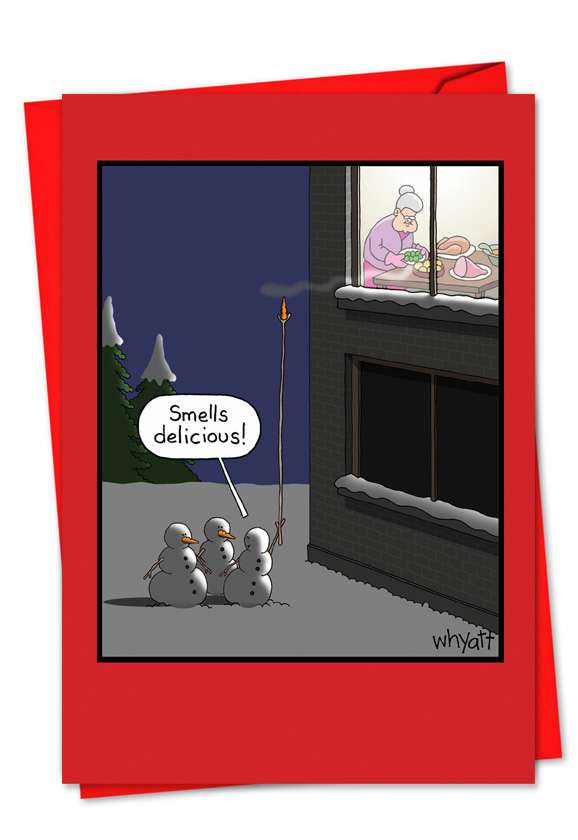 Funny Christmas Printed Card by Tim Whyatt from NobleWorksCards.com - Carrot Nose Extension