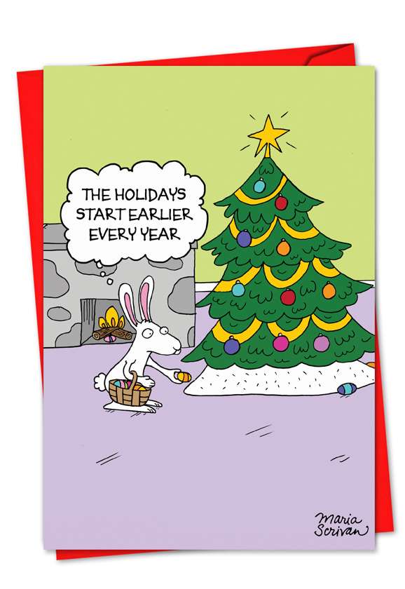 Hilarious Christmas Paper Card by Maria Scrivan from NobleWorksCards.com - Easter Bunny