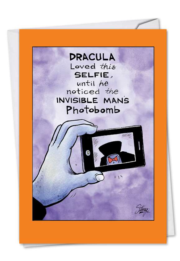 Humorous Halloween Greeting Card by Tony Lopes from NobleWorksCards.com - Dracula Selfie